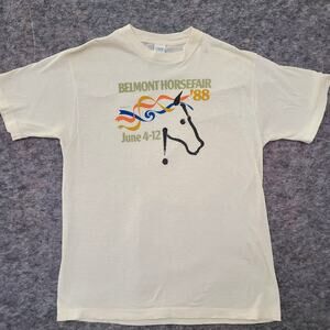 Vintage Belmont Park Shirt Mens Extra Large Beige 1988 Horsefair With Pinhole